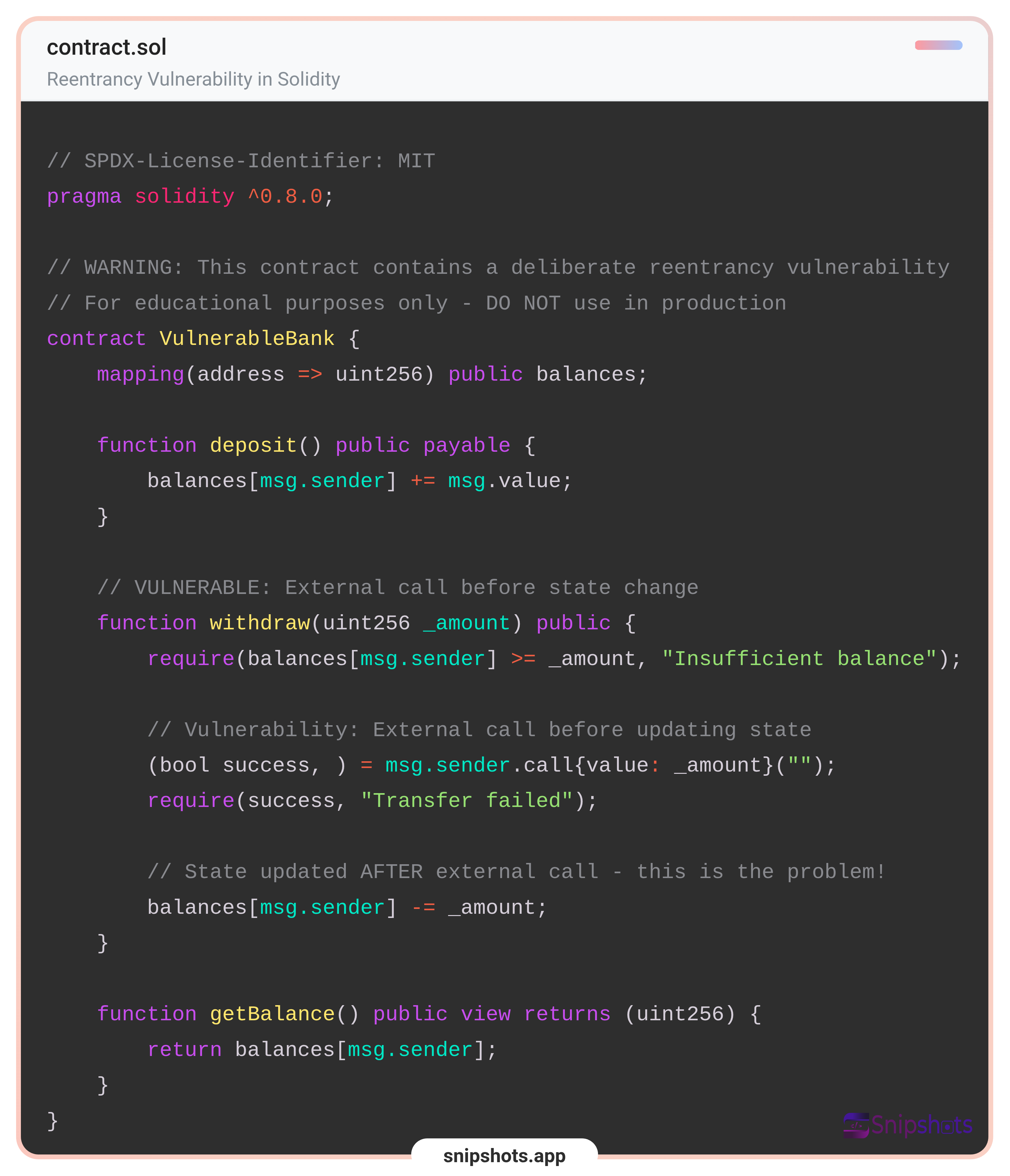 Code snippet example